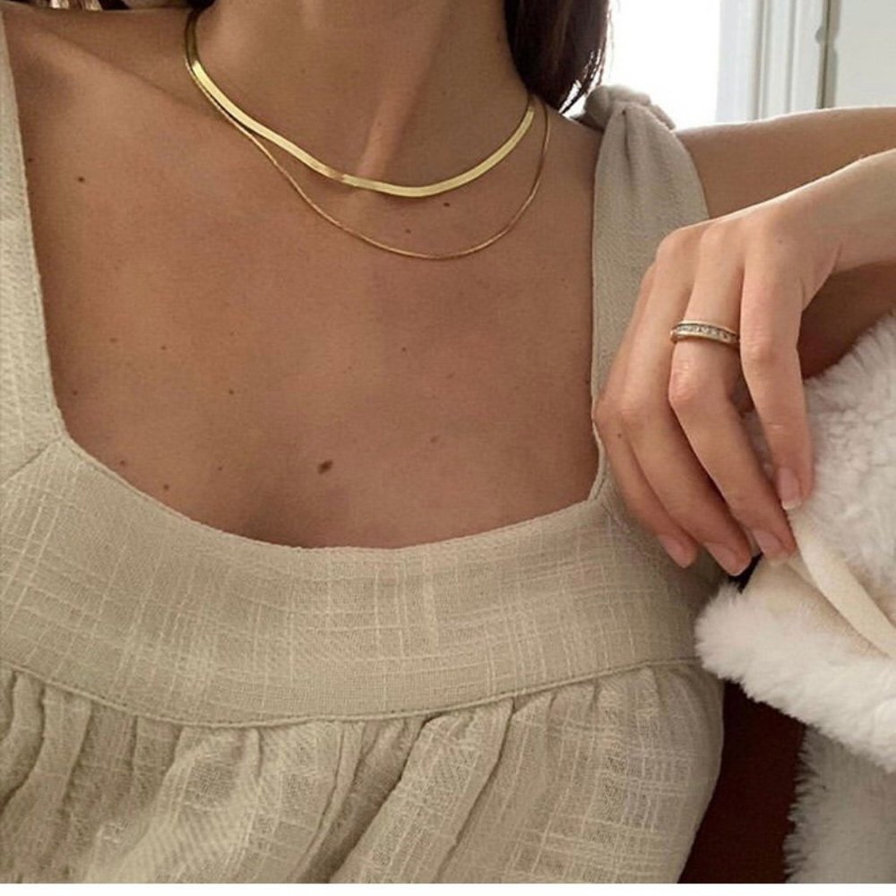 18K Gold Plated Double Layer Snake Chain Necklace - Picture 3 of 4